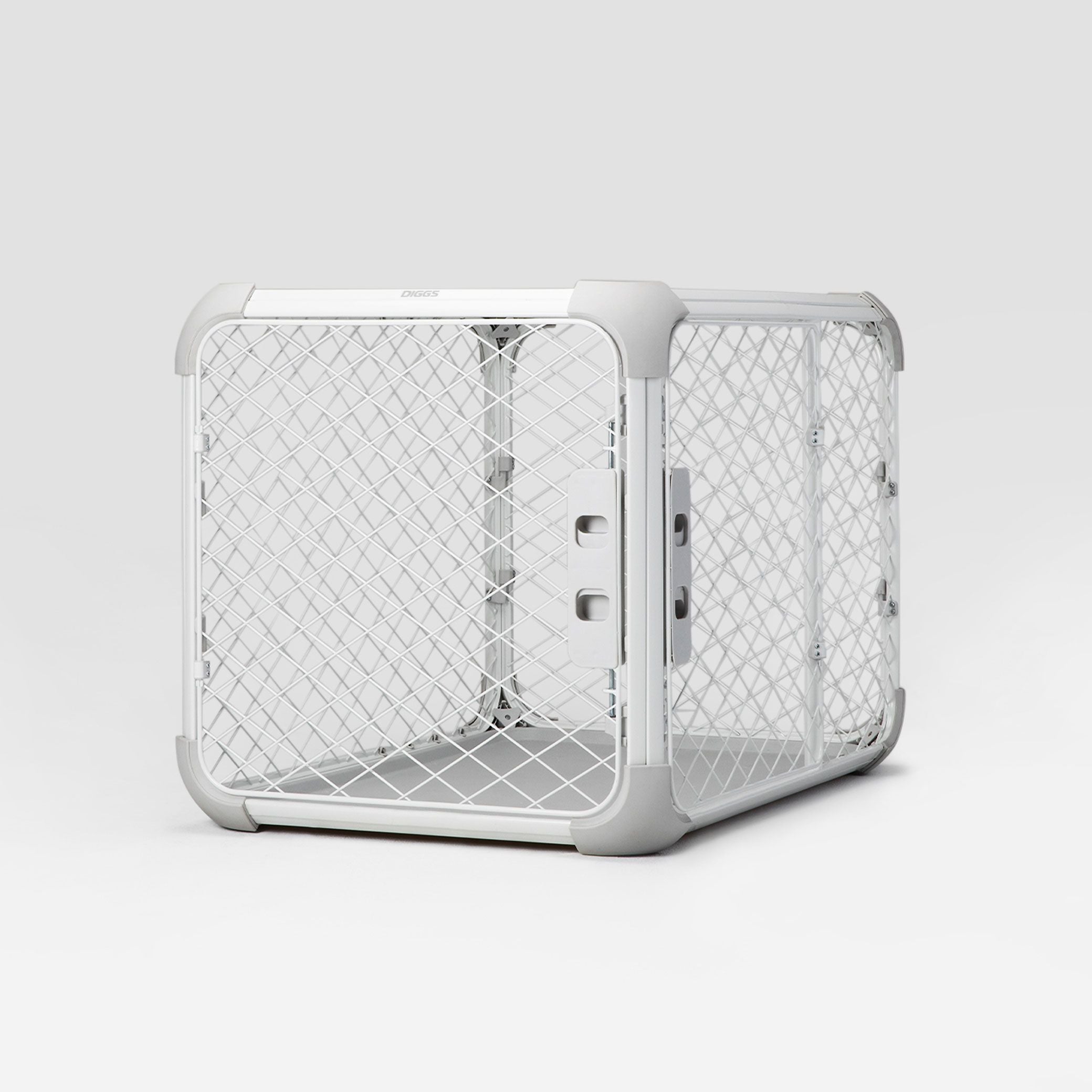 an Evolv dog crate pictured from the front on a white background